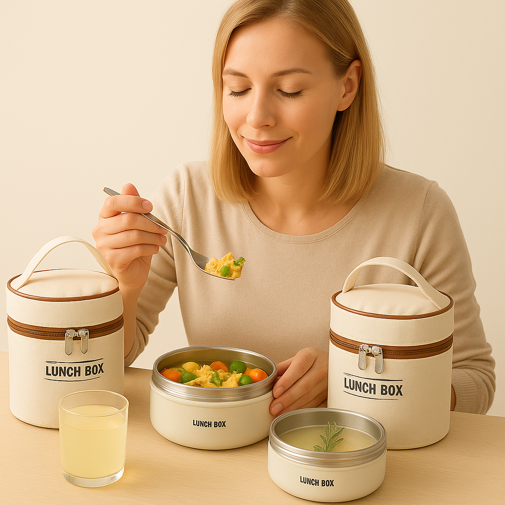 Portapranzo isolato in acciaio inossidabile 304, multistrato, sigillato, a prova di perdite e fornito con una borsa per il trasporto (NEW)