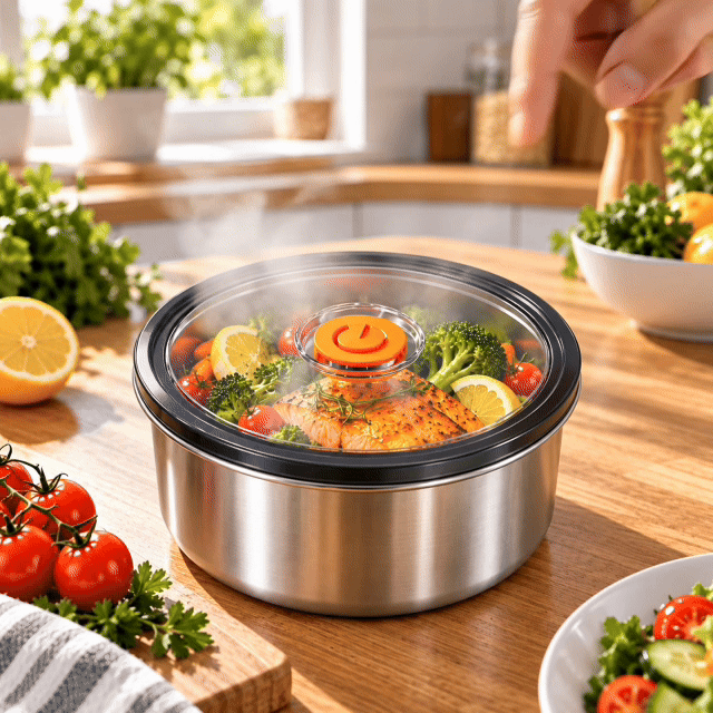 🎁 Prendine 12, pagane solo 6 | Contenitore rotondo in acciaio inox con coperchio sottovuoto (FORMATO GRANDE - 1000 ml)