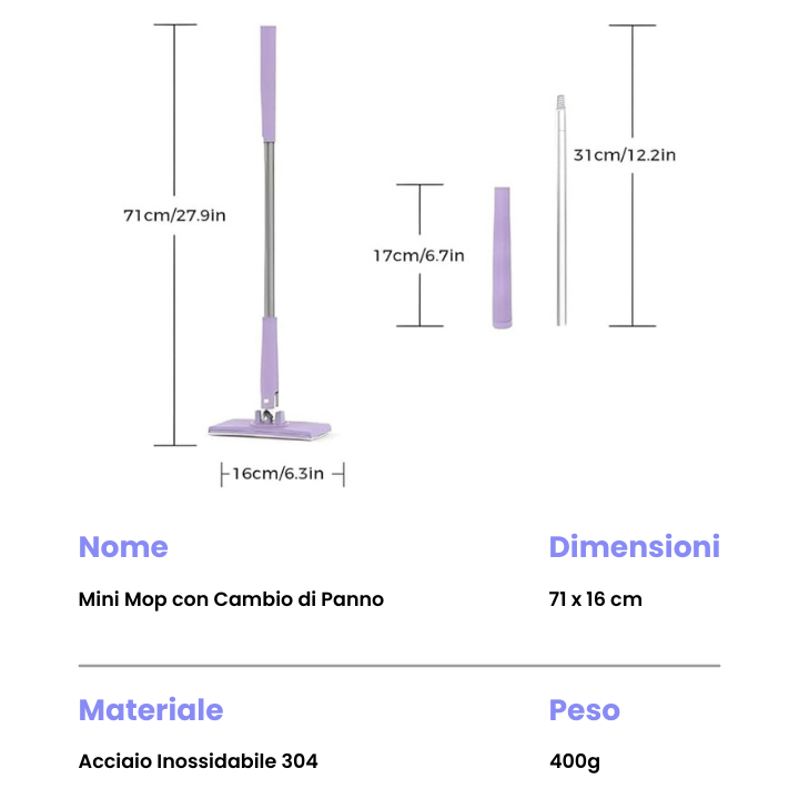 🇮🇹 Mop con cambio del panno in acciaio inossidabile tedesco