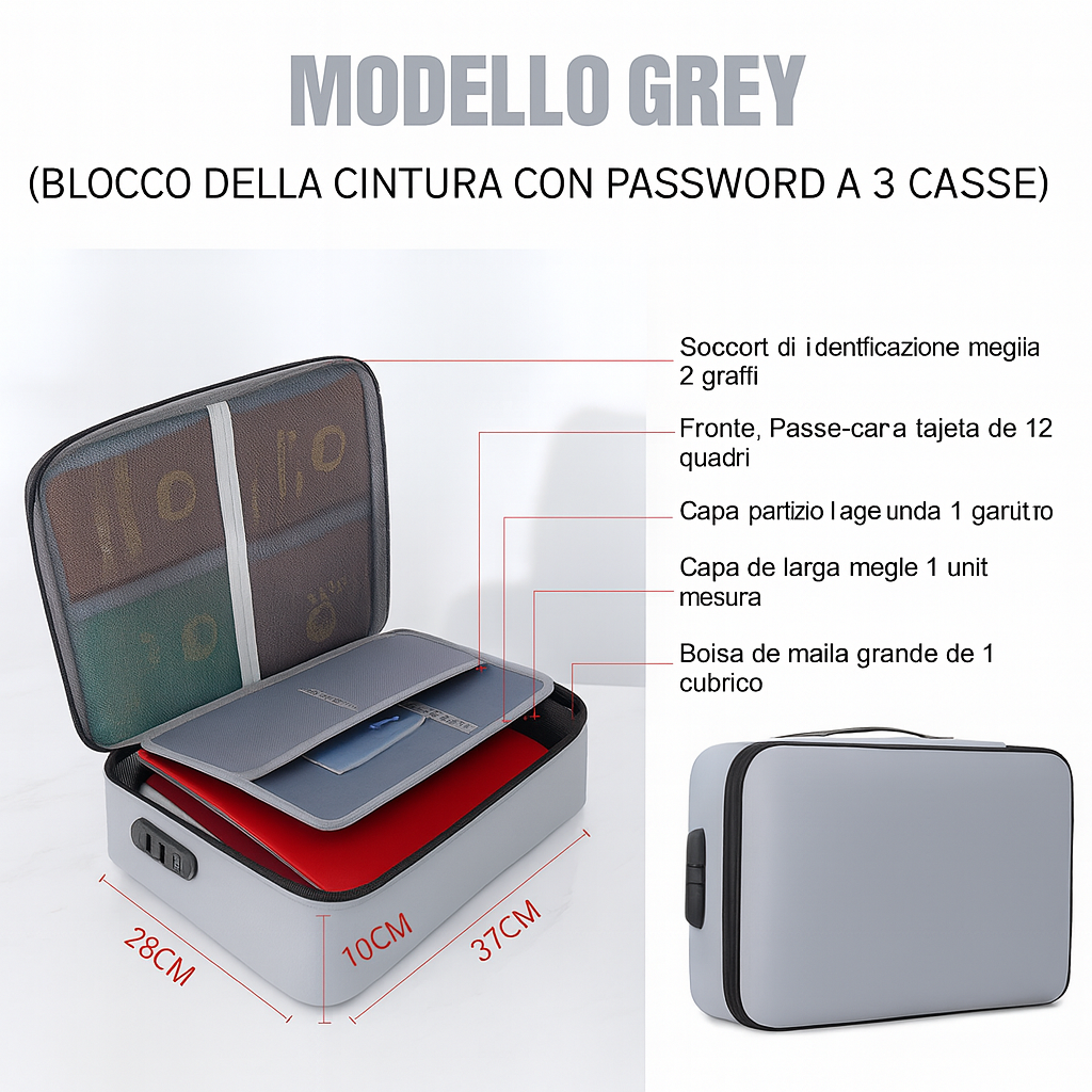 Borsa Portadocumenti Premium – Ignifuga, con Chiusura a 3 Cifre, Massima Tranquillità