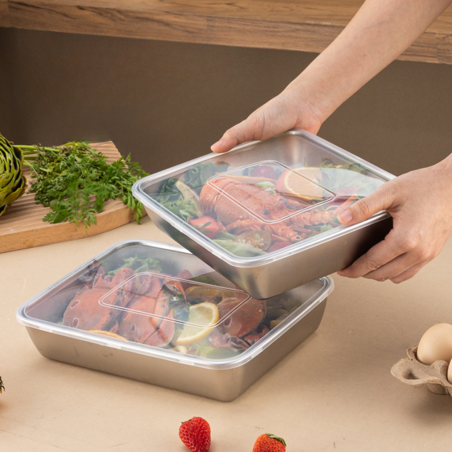 Scatola per alimenti in acciaio inossidabile S304 (25 x 19,5 x 5 cm) (TT)