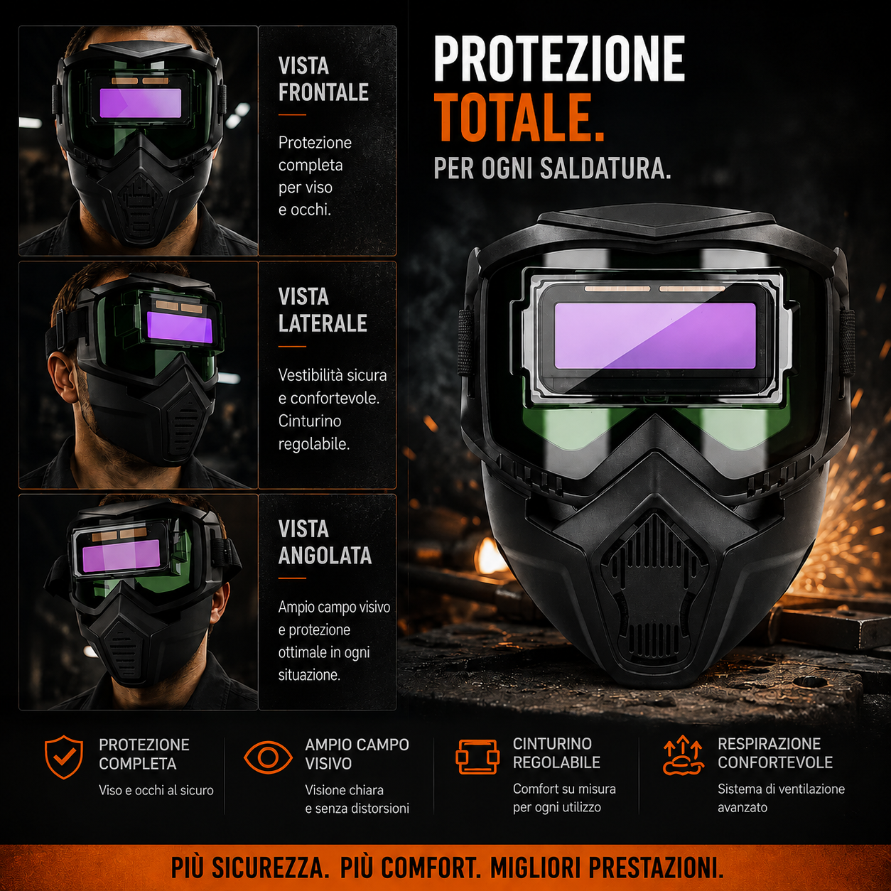 🛡️Maschera Da Saldatura Con Oscuramento Automatico 0,1 Ms – Smontabile In 2 Parti, Protezione Totale