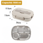 Portapranzo in acciaio inossidabile 304 - 4 scomparti, utensili completi (1500ml)