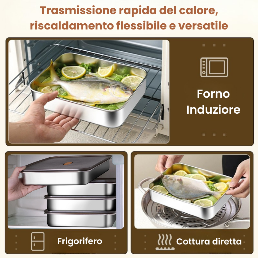 [Set 6 + 🎁 3 Gratis] Vassoio per alimenti in acciaio inossidabile 316 (22,5*15*6 cm)