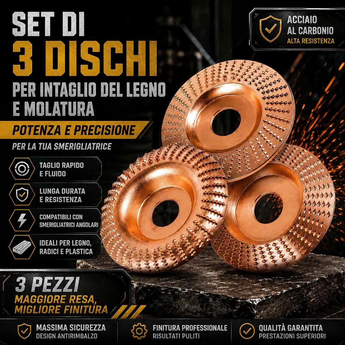 ⚙️ Set di Dischi di Sgrossatura per Legno — Acciaio al Carbonio