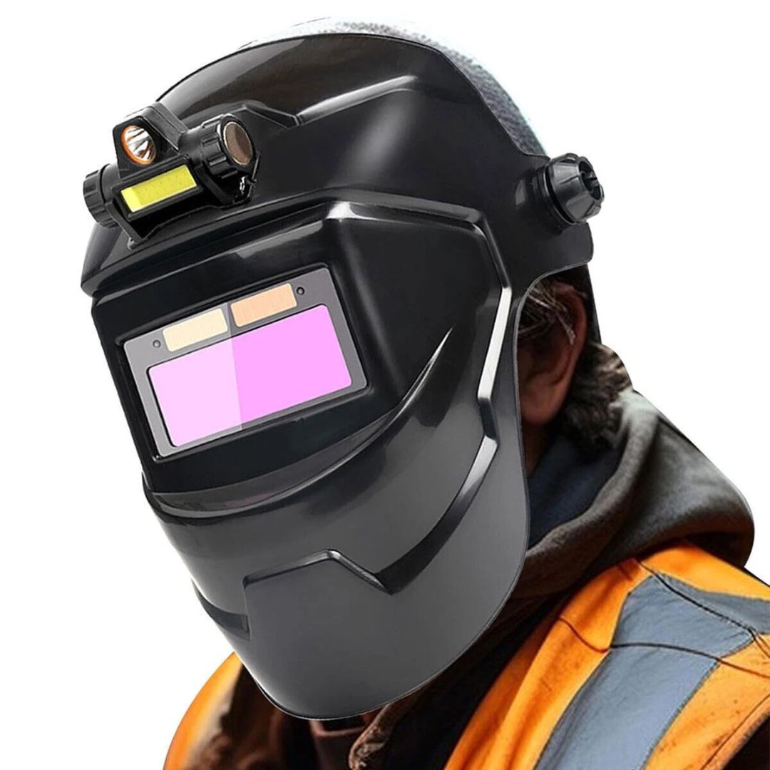 Maschera di saldatura auto-oscurante di alta qualità con luce LED, casco leggero, protezione completa degli occhi