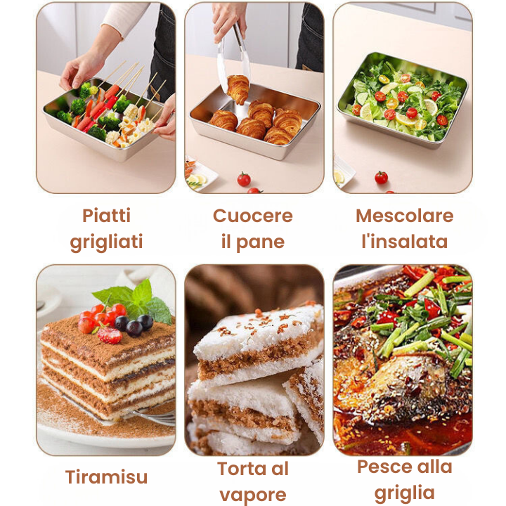Set di 3 Scatole per alimenti in acciaio inossidabile S304 (25 x 19,5 x 5 cm)