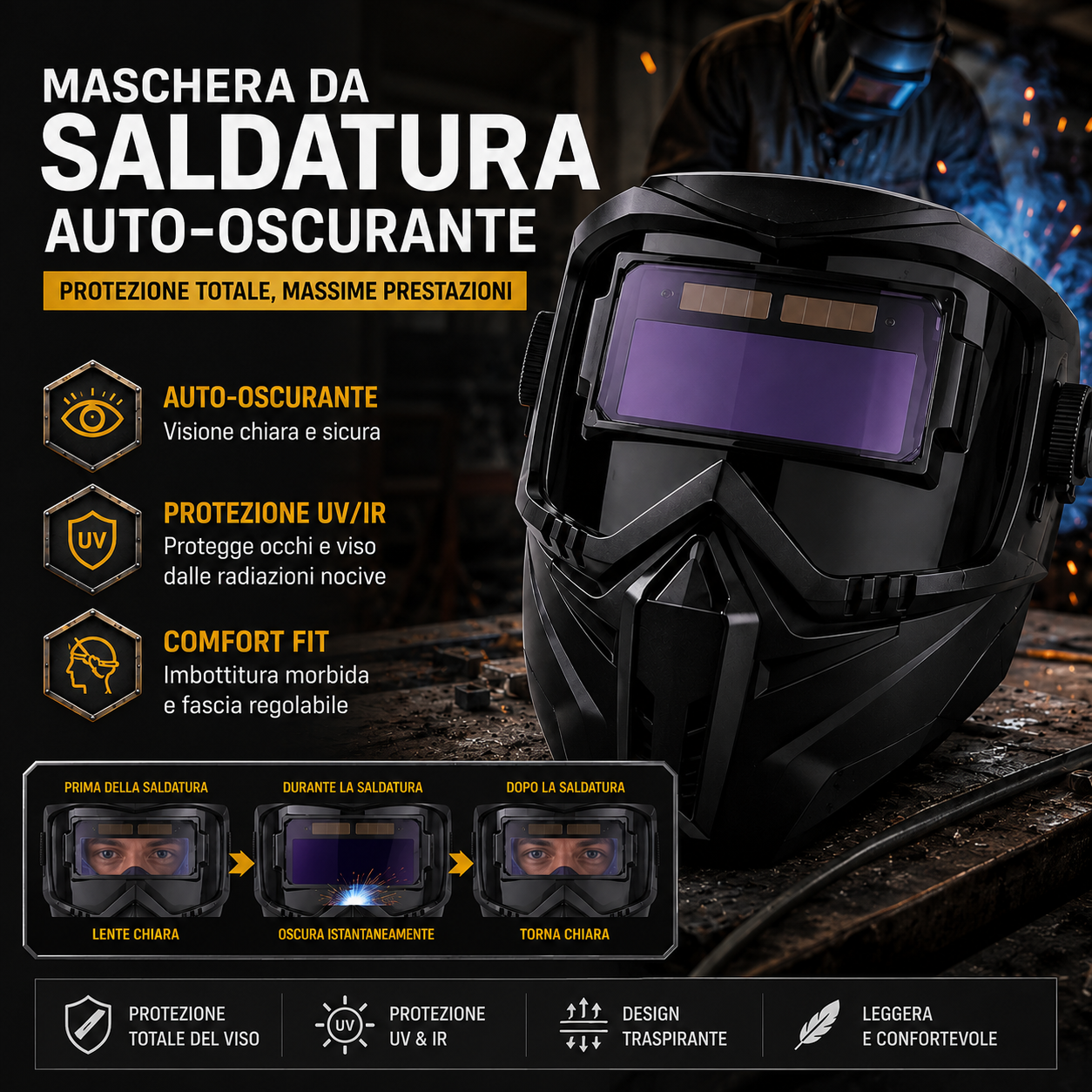 Maschera da Saldatura Automatica 0,1ms | Smontabile in 2 Parti
