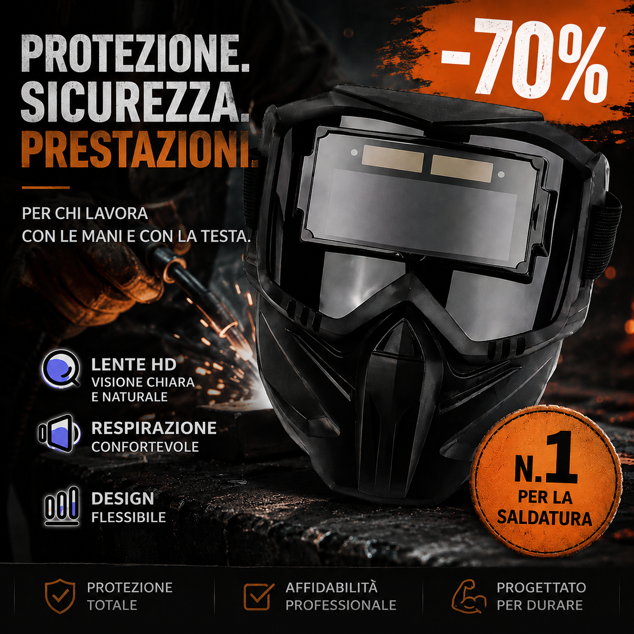 🛡️Maschera Da Saldatura Con Oscuramento Automatico 0,1 Ms – Smontabile In 2 Parti, Protezione Totale