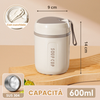 Contenitore per alimenti isolato in acciaio inossidabile da 600 ml con coperchio