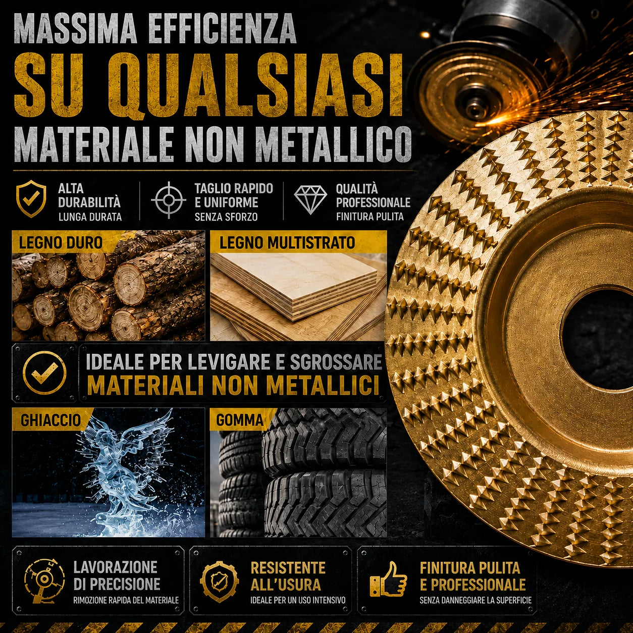 🛠️ Set 3 Dischi Abrasivi per Legno – Acciaio al Carbonio | Piatto, Curvo, Inclinato