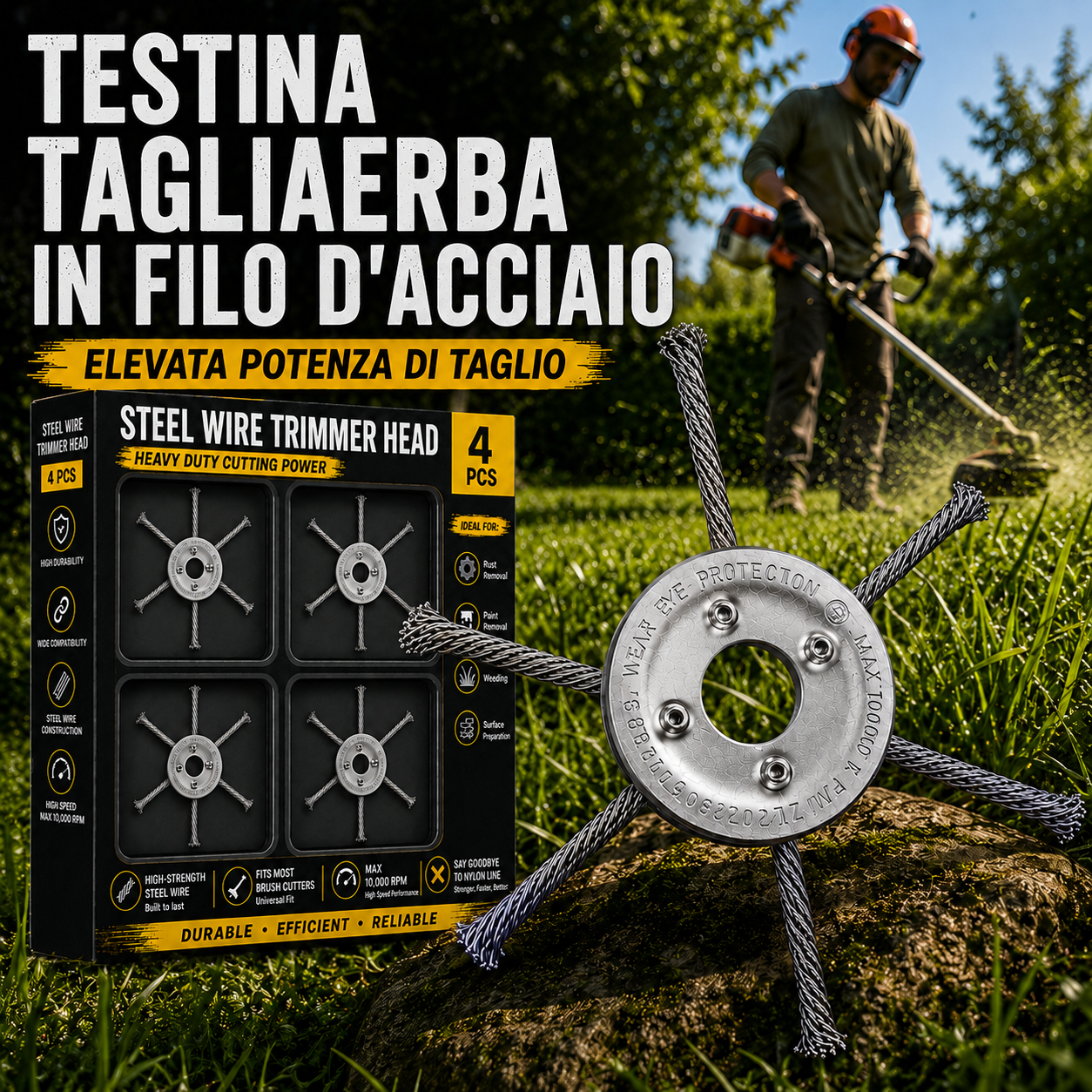 ⚡ Testina per Decespugliatore Universale — 6 Lame Acciaio Inox | Durata 10 Anni