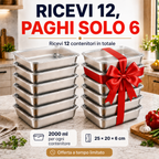 🇮🇹 Prendi 12, Paghi 6 | Set Di Contenitori Per Alimenti In Acciaio Inox 304 (Ermetici, 2000 ML)