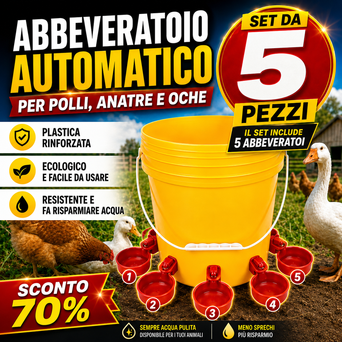 Abbeveratoio Automatico a Riempimento Continuo per Pollame