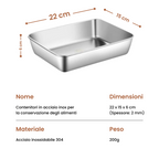 Scatola per alimenti in acciaio inossidabile S304 (22 x 15 x 6 cm)