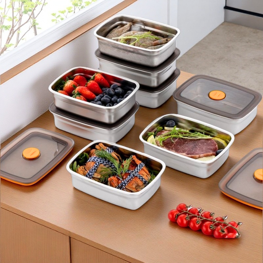 Scatola ermetica per alimenti in acciaio inox antibatterico – 1000 ml (19x13,5x5,5 cm) (LTT)