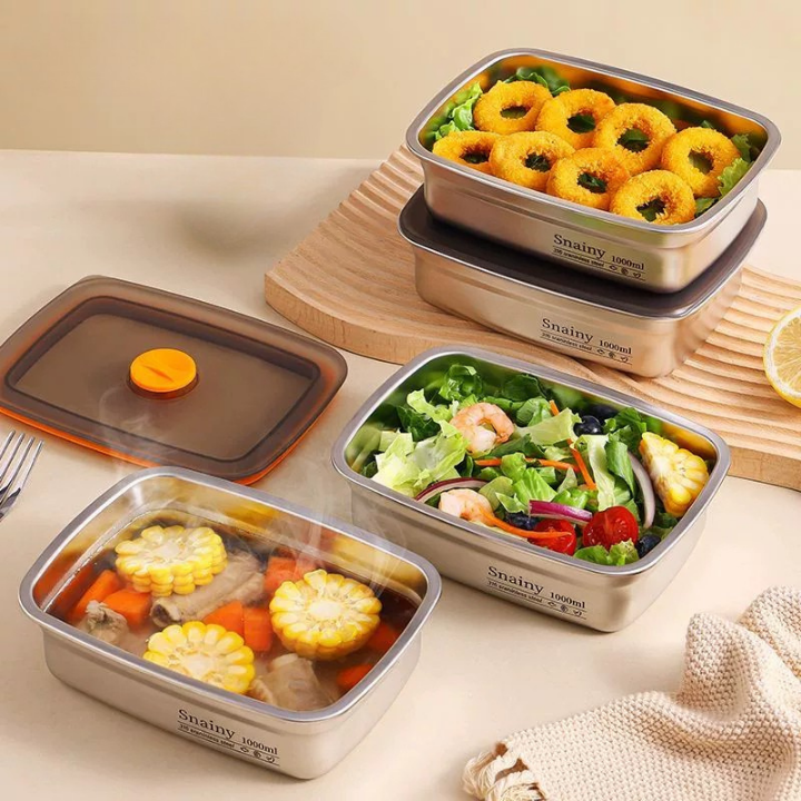 Scatola ermetica per alimenti in acciaio inox antibatterico – 1000 ml (19x13,5x5,5 cm) (LTT)