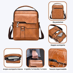 🇮🇹 Borsa a tracolla unisex in pelle bovina pieno fiore, impermeabile e antigraffio, stile vintage