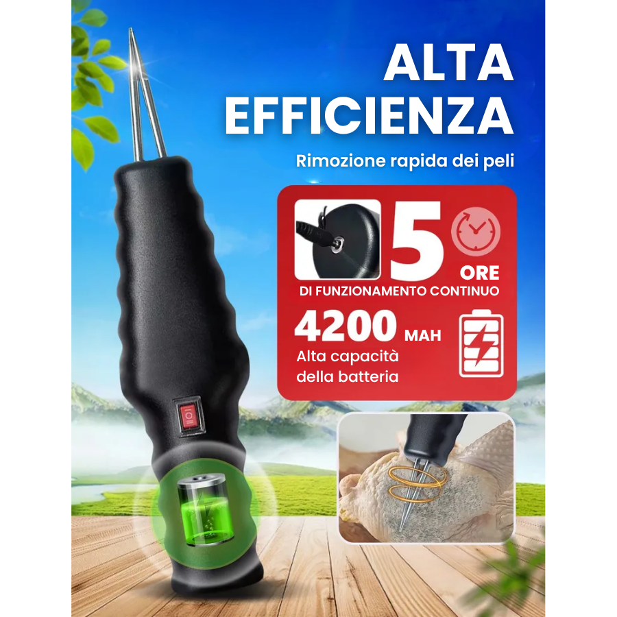 🇮🇹 Macchina per la rimozione delle piume di pollame ad alta potenza, portatile con caricatore rapido