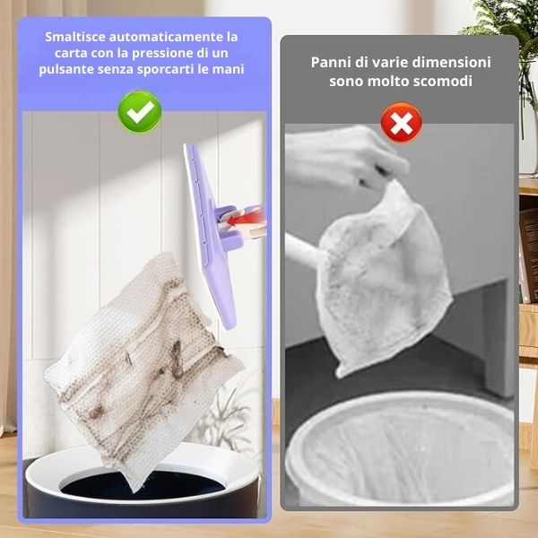 ✨ Mini Mop con Cambio del Panno, Design del Manico a Spinta-Tiro con Asciugamano Monouso