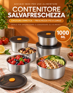 🎁 Prendine 12, pagane solo 6 | Contenitore rotondo in acciaio inox con coperchio sottovuoto (FORMATO GRANDE - 1000 ml)