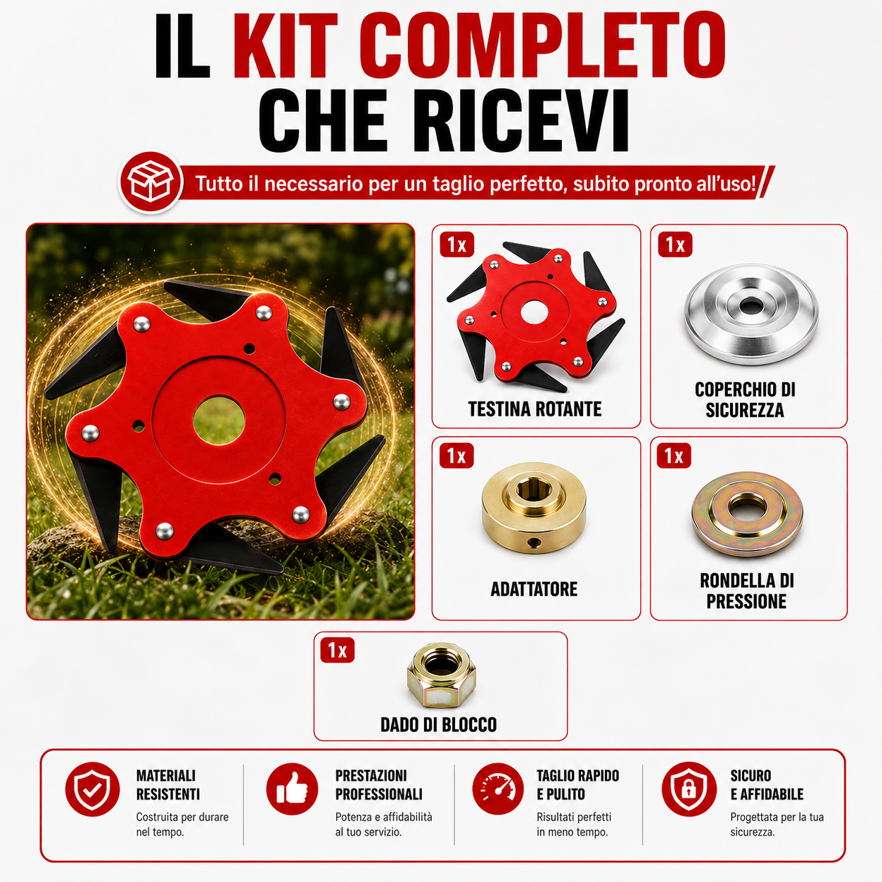 [🎁4 accessori inclusi ] Lama tagliaerba a 6 lame in acciaio al manganese