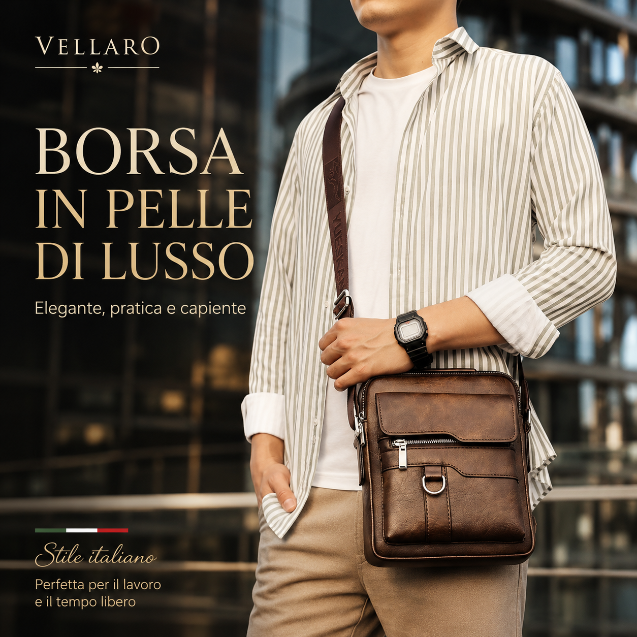 ✨  Borsa a tracolla unisex in pelle bovina pieno fiore, impermeabile e antigraffio, stile vintage