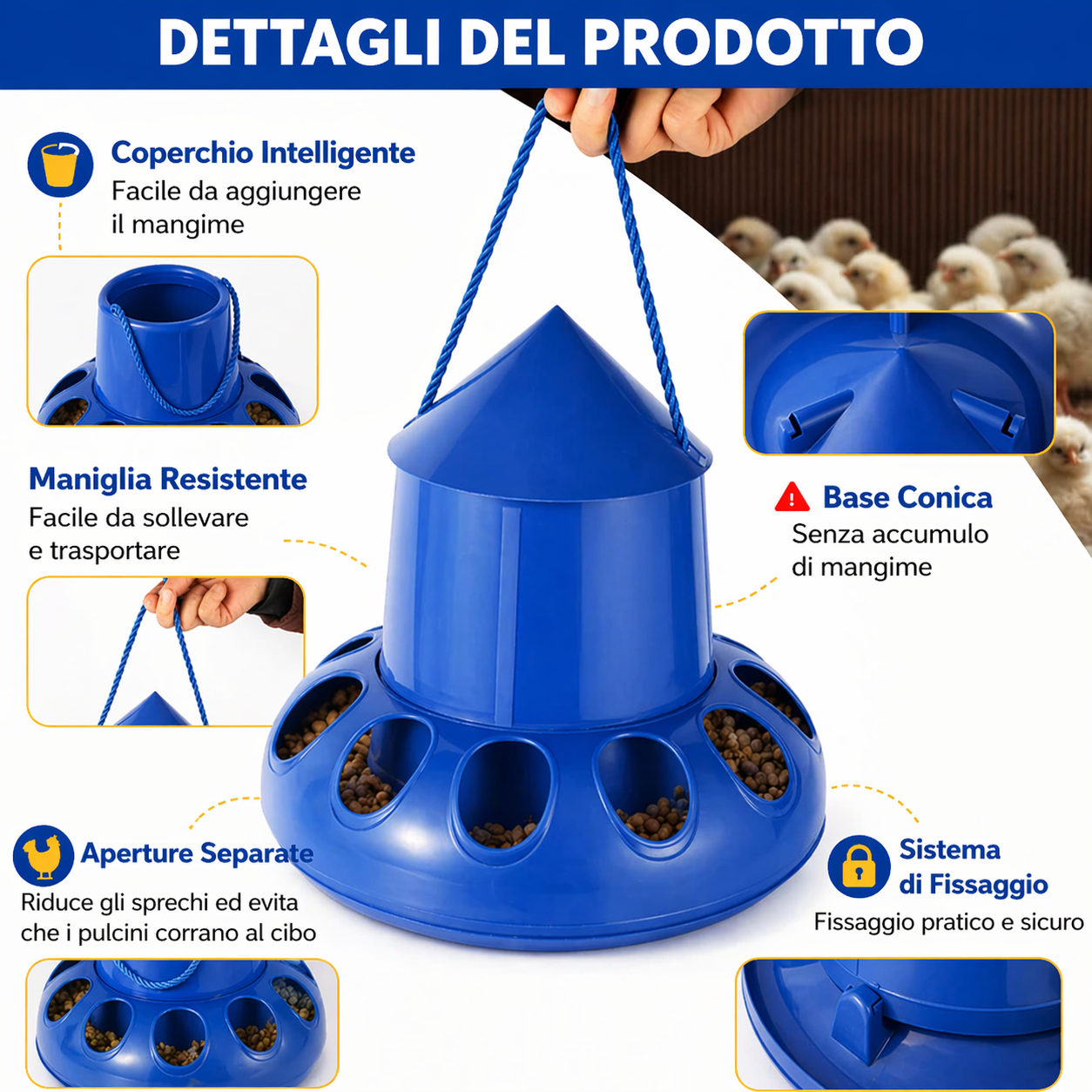 🐓 Mangiatoia automatica per galline, anatre e oche – grande capacità, risparmio di mangime.