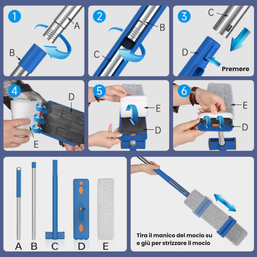 🇮🇹 AQUAMOP PRO™ a 360° - Mocio auto-spremente in acciaio inossidabile tedesco 304