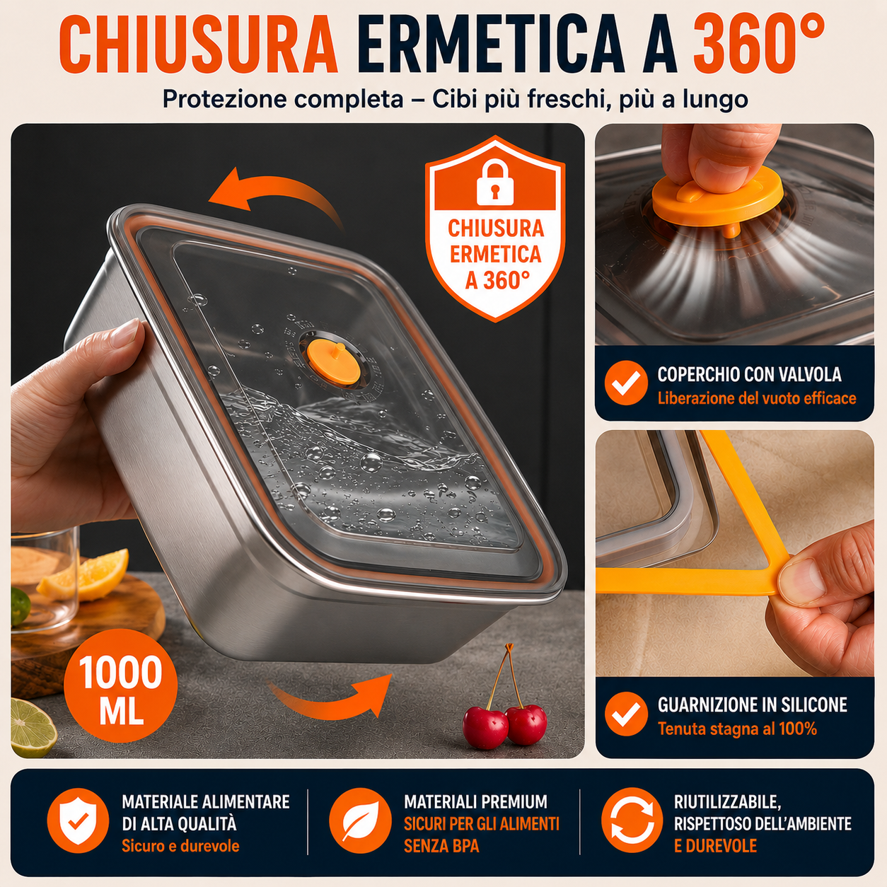 🛡Scatola Ermetica In Acciaio Inox Tedesco 316 Per Conservare Gli Alimenti