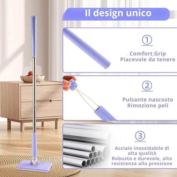 ✨ Mini Mop con Cambio del Panno, Design del Manico a Spinta-Tiro con Asciugamano Monouso