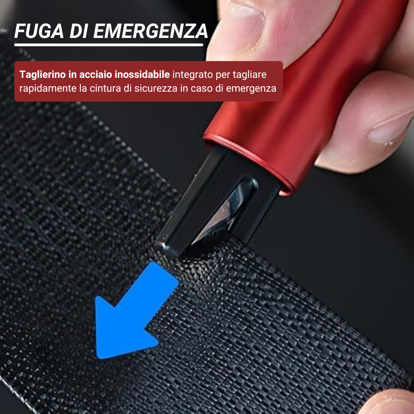 🇮🇹 Martello di emergenza per auto a doppia testa – rompe i vetri e taglia le cinture di sicurezza
