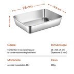 Scatola per alimenti in acciaio inossidabile S304 (25 x 19,5 x 5 cm) (TT)