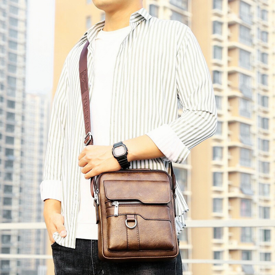 🇮🇹 Borsa a tracolla unisex in pelle bovina pieno fiore, impermeabile e antigraffio, stile vintage