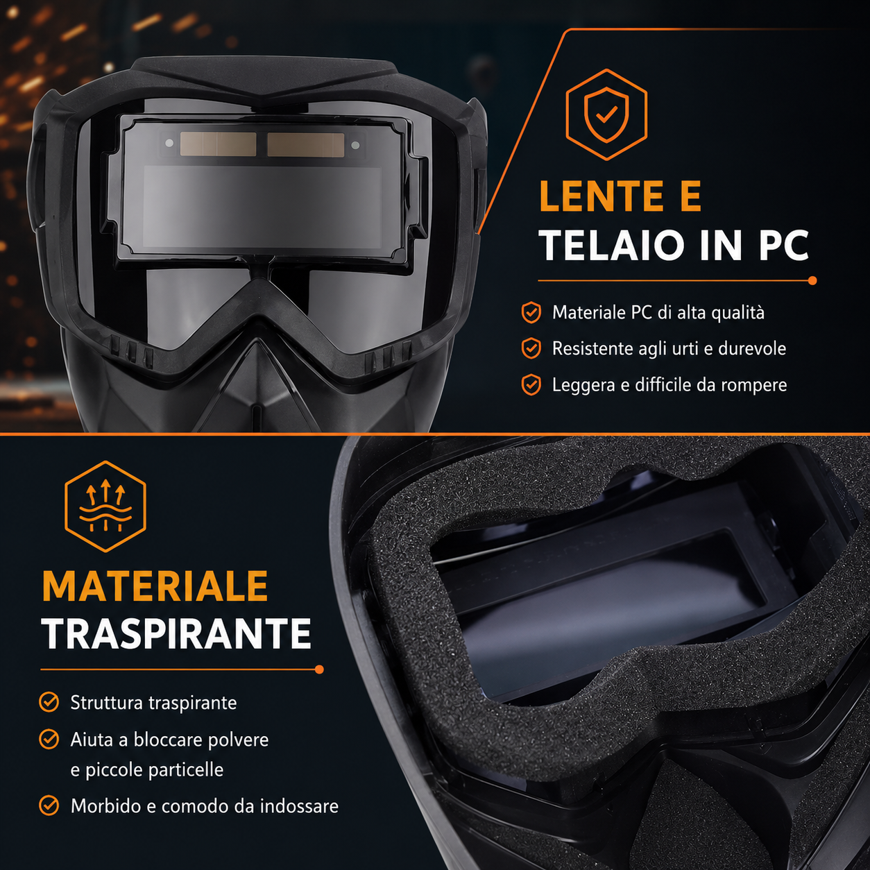Maschera da Saldatura Automatica 0,1ms | Smontabile in 2 Parti