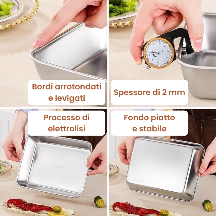 Set di 3 Scatole per alimenti in acciaio inossidabile S304 (25 x 19,5 x 5 cm)