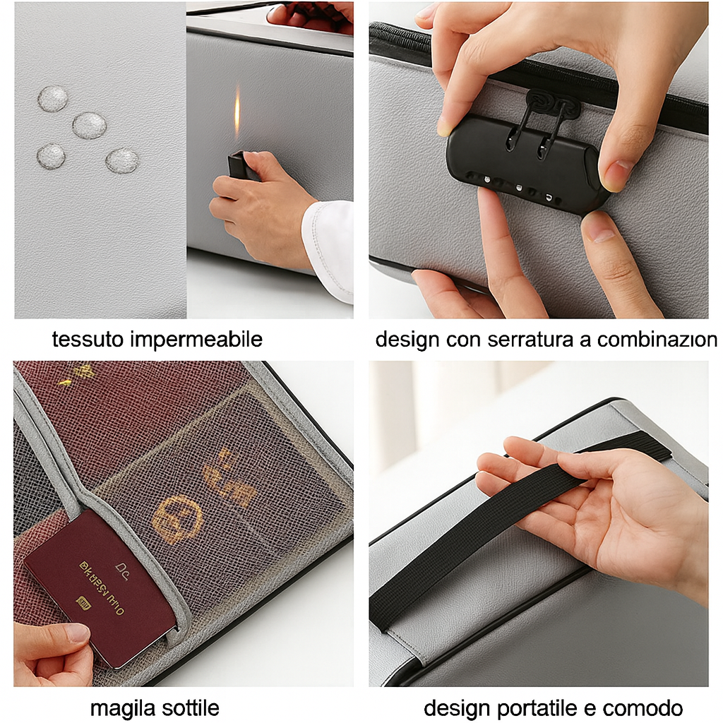 Borsa Portadocumenti Premium – Ignifuga, con Chiusura a 3 Cifre, Massima Tranquillità