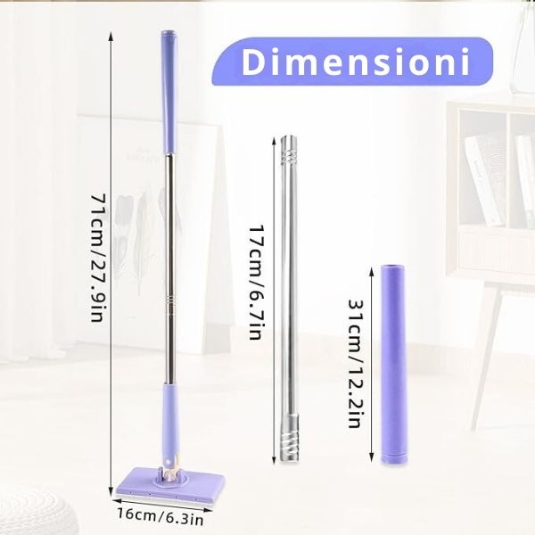 ✨ Mini Mop con Cambio del Panno, Design del Manico a Spinta-Tiro con Asciugamano Monouso