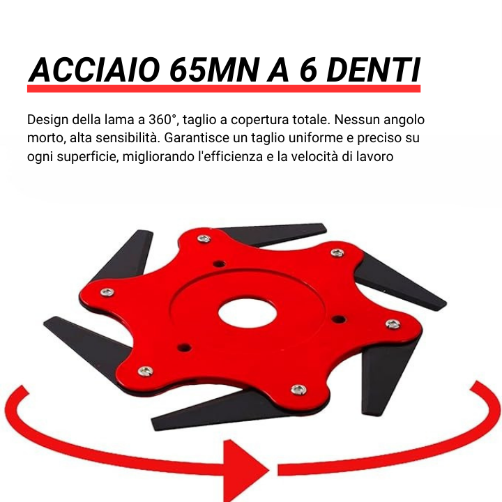 Lama per prato con 6 denti in acciaio (Accessori inclusi) (LTT)