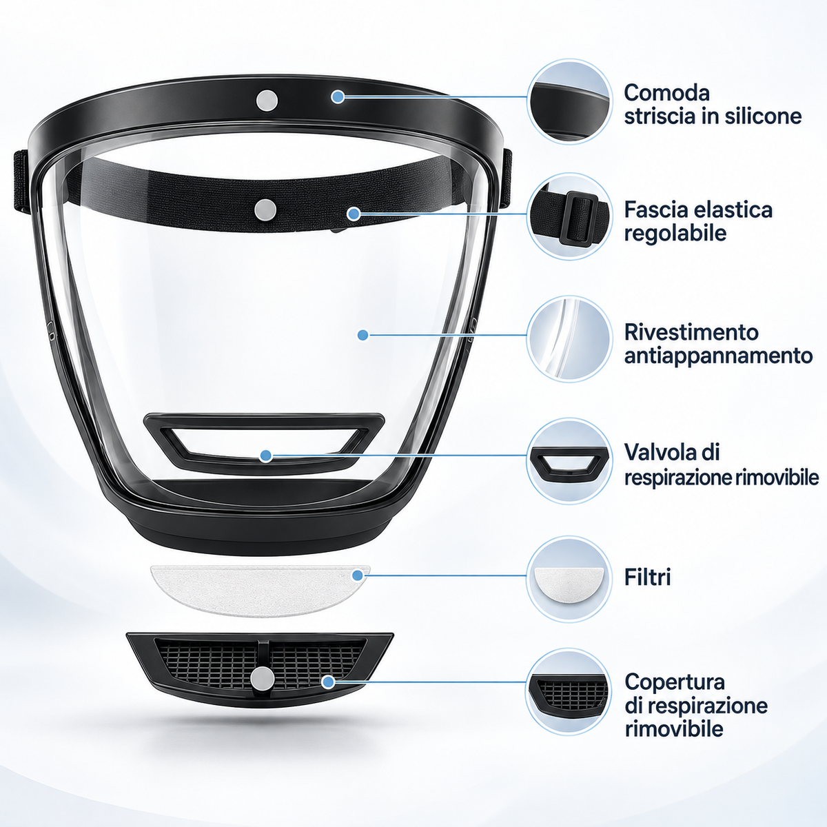 🎁 3 FILTRI IN OMAGGIO | Maschera integrale di protezione, conforme agli standard UE dei materiali antiurto