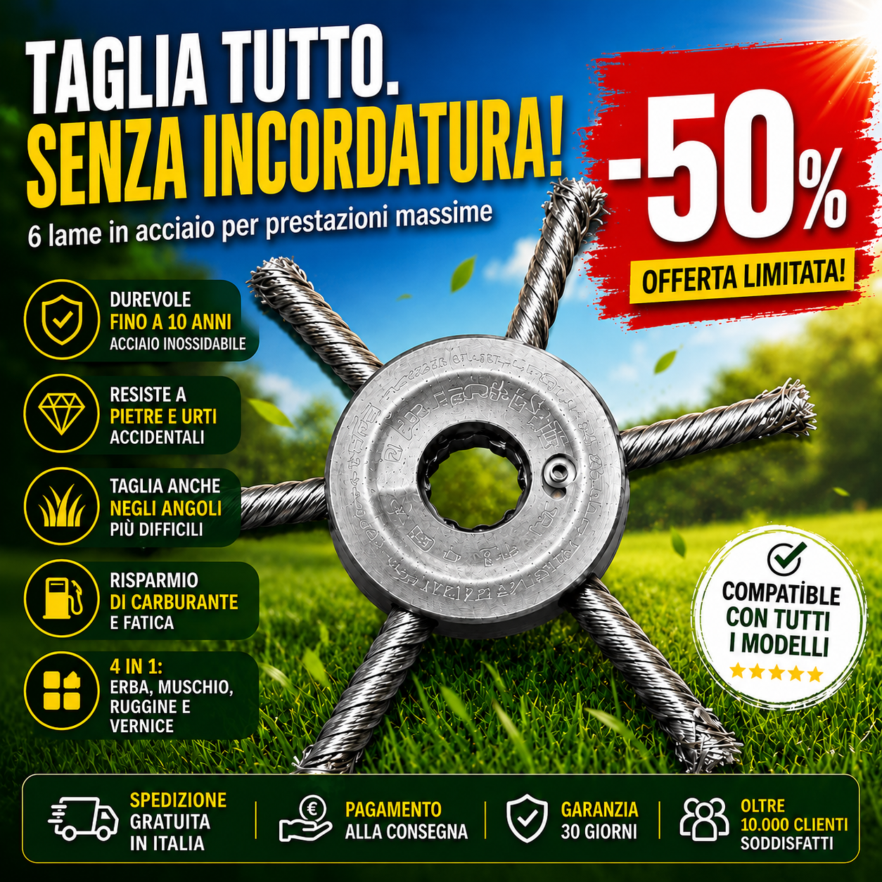 ✨Testina per Decespugliatore Universale — 6 Lame Acciaio Inox