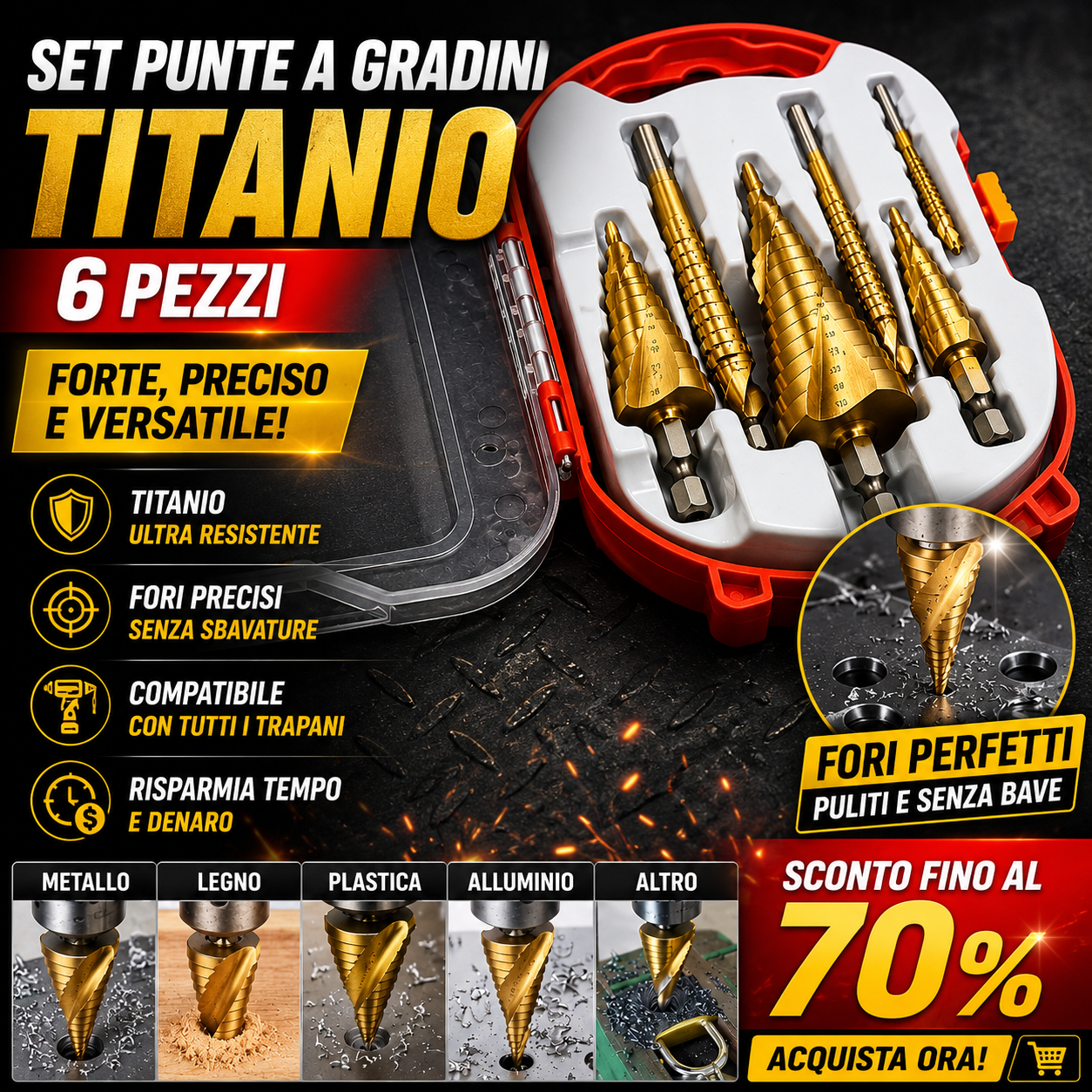 ⚡TitanDrill™ – Set di Punte a Gradini in Titanio (6 Punte Multifunzionali)