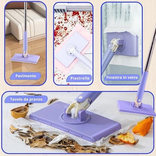 ✨ Mini Mop con Cambio del Panno, Design del Manico a Spinta-Tiro con Asciugamano Monouso