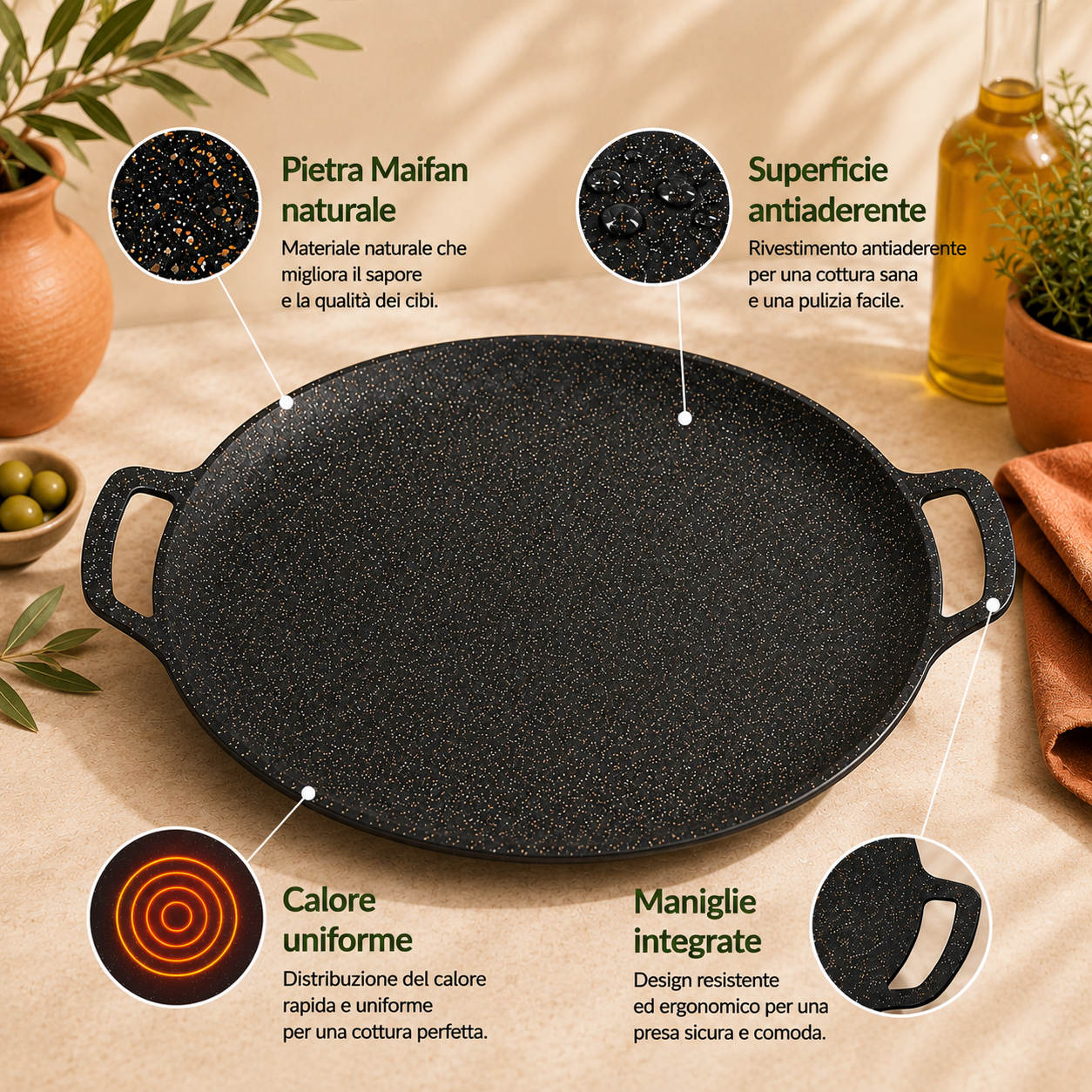 🍳 Padella in pietra Maifan antiaderente a 6 strati compatibile con induzione