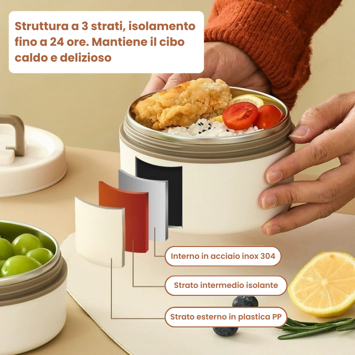 Portapranzo isolato in acciaio inossidabile 304, multistrato, sigillato, a prova di perdite e fornito con una borsa per il trasporto (NEW)