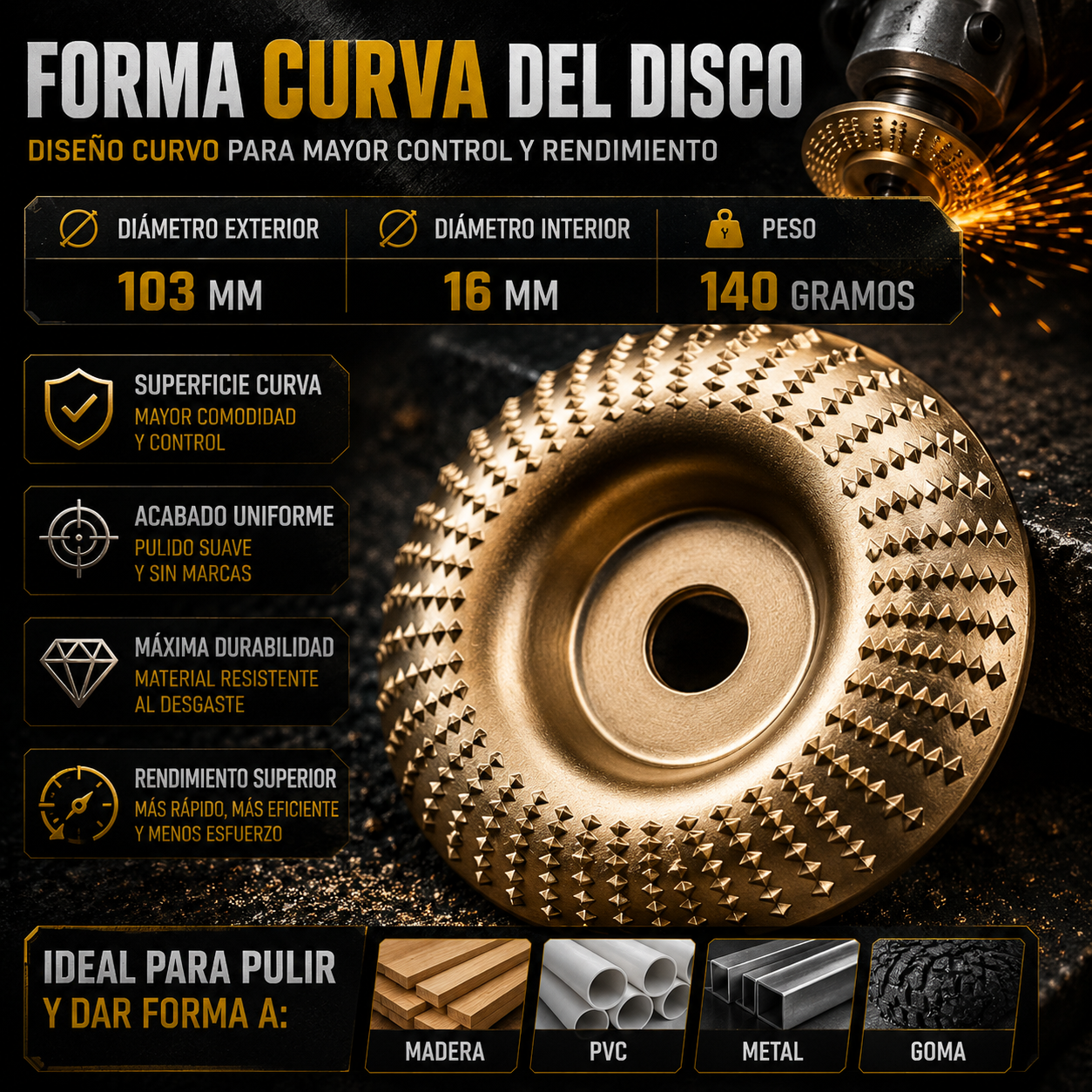 Set 3 Dischi Abrasivi per Legno – Acciaio al Carbonio | Piatto, Curvo, Inclinato