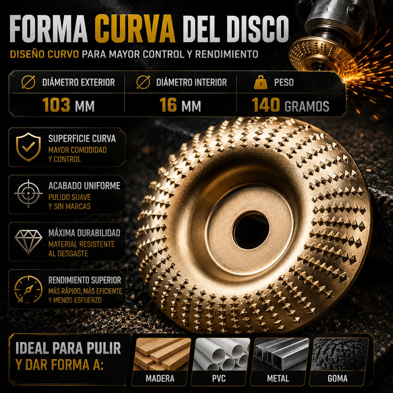 🛠️ Set 3 Dischi Abrasivi per Legno – Acciaio al Carbonio | Piatto, Curvo, Inclinato