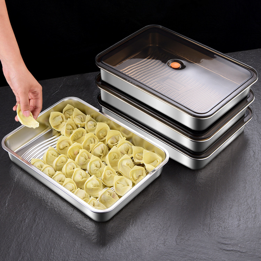 🥗 Contenitore per alimenti antibatterico in acciaio inox 304 con coperchio sottovuoto (22,5 x 15 x 6cm)