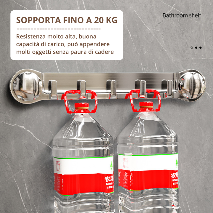 Supporti in acciaio inox con 5 ganci, comodi e capaci di sostenere fino a 20 kg (LTT)