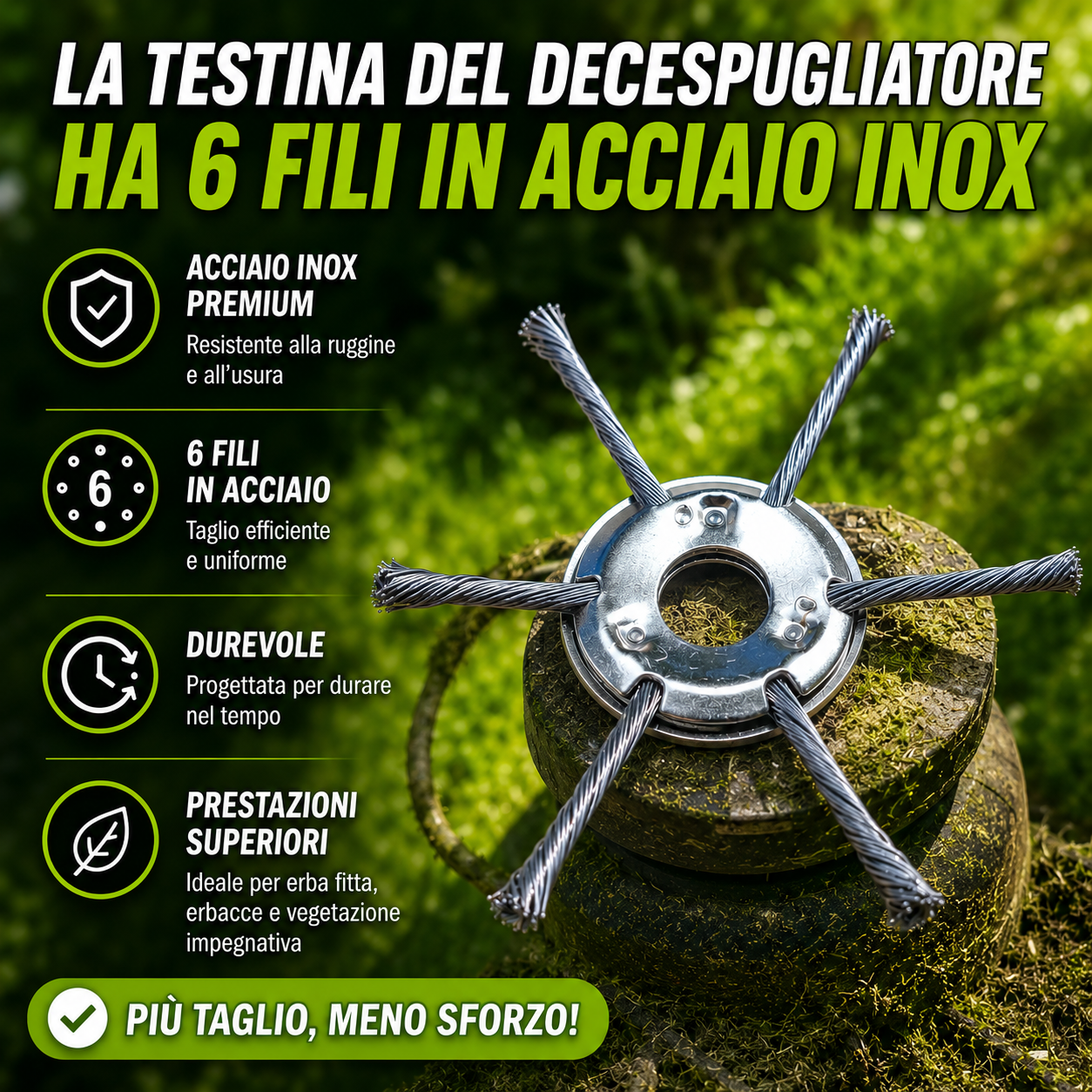 💥Testina Tagliaerba 6 Fili Acciaio Inossidabile — Anti-Blocco
